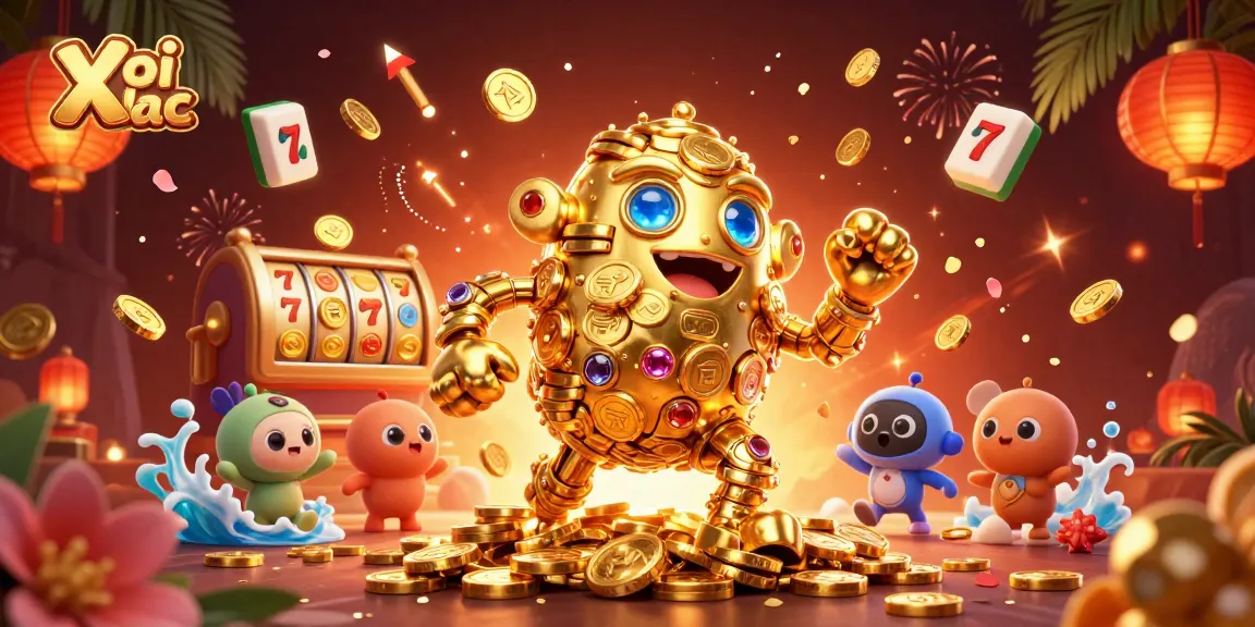 Engage Xoi lac's dynamic casino atmosphere with vibrant slots, illuminating elements, and thrilling action.