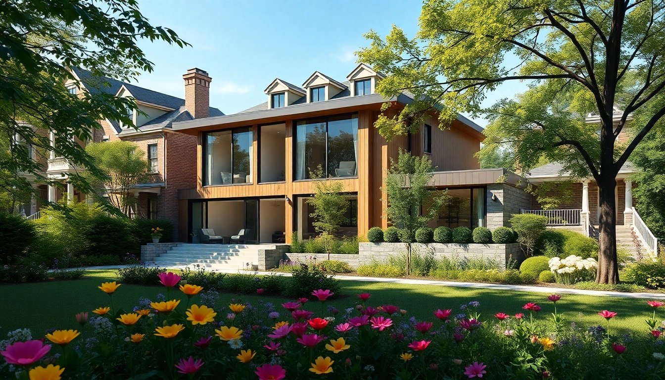 Explore stunning design by Residential Architect Boston through a modern home surrounded by vibrant landscaping.