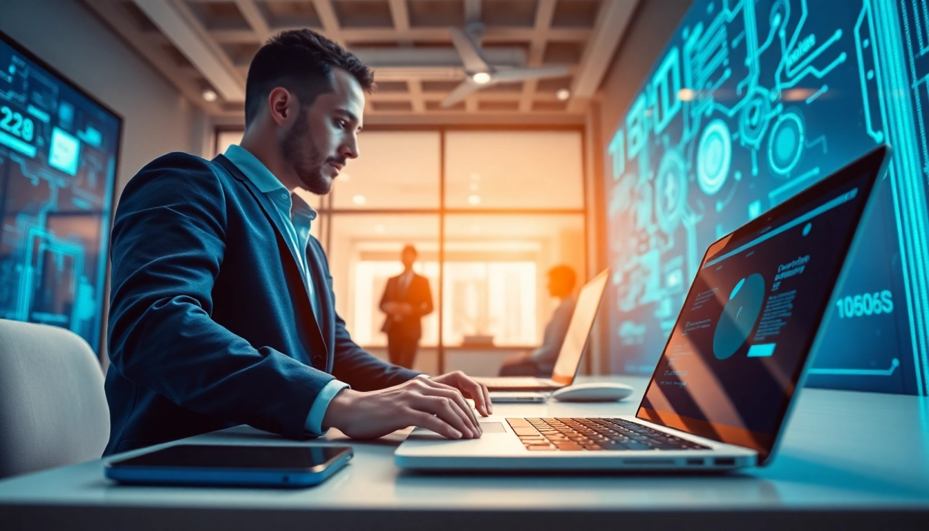 Engaging visualization of Technology enhancing modern workspace communication and productivity.