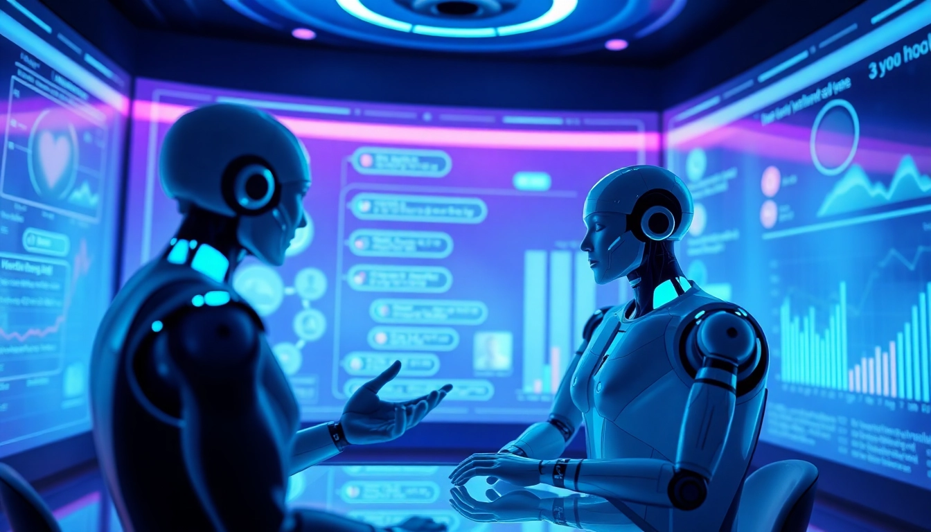 Engaging AI sex chat interface featuring avatars and chat bubbles, showcasing innovative technology.
