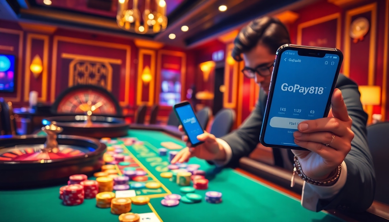 Gopay88 app enhances the excitement at a vibrant casino gaming table.