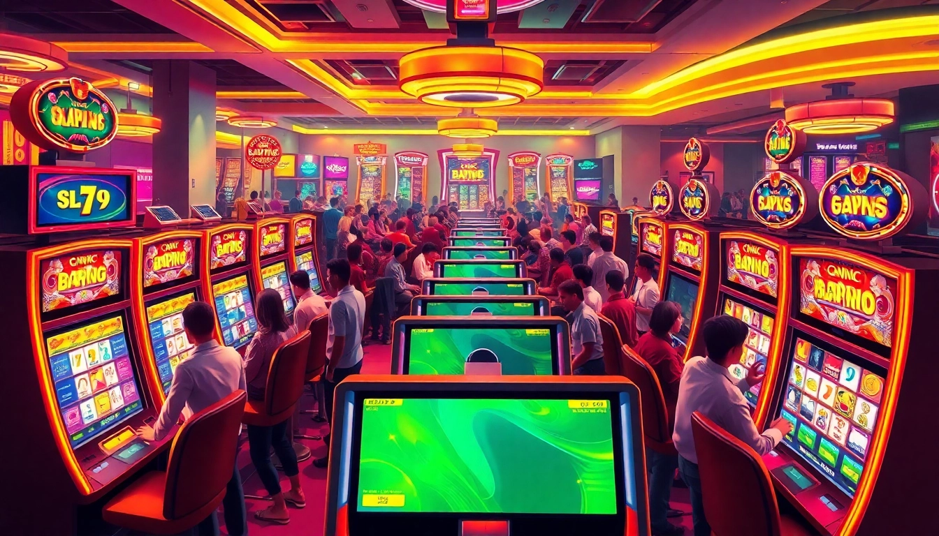 Play thrilling slot online deposit qris machines in a vibrant casino atmosphere filled with excitement.