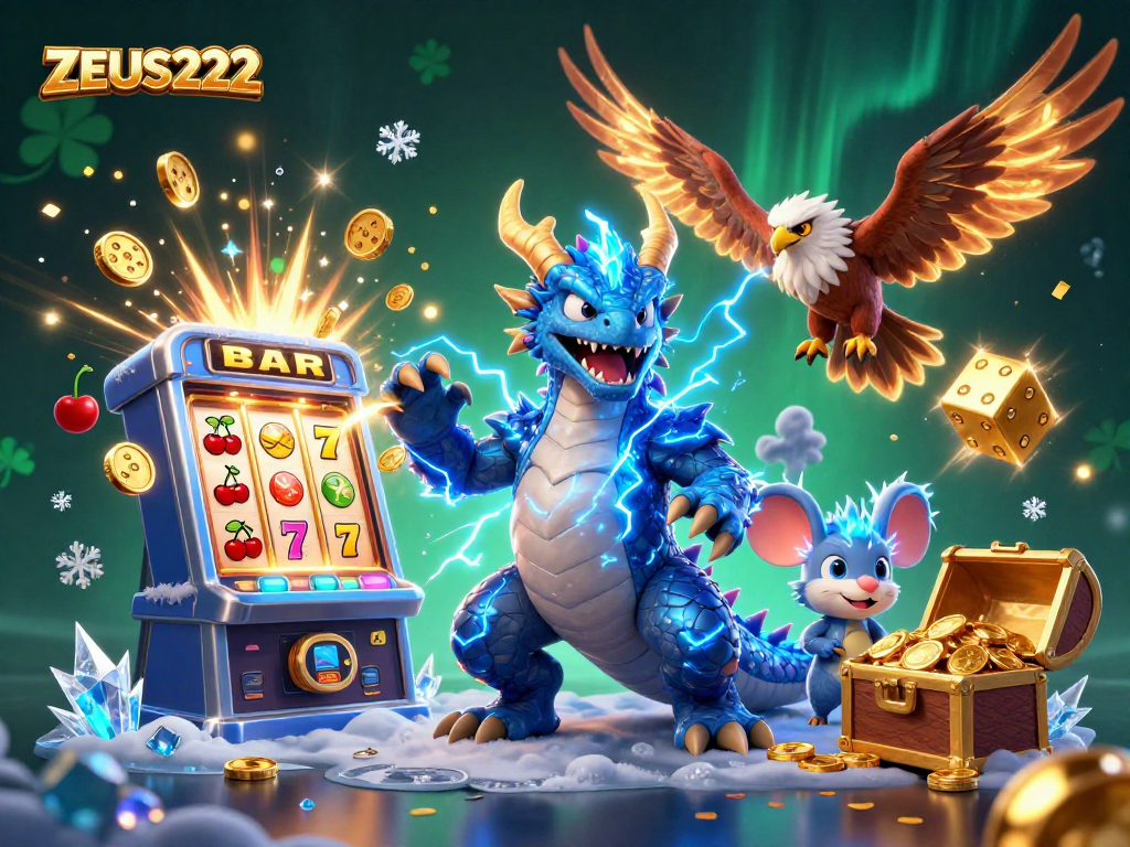ZEUS222 unleashes thrilling slot jackpots with powerful dragon and vibrant gaming scene