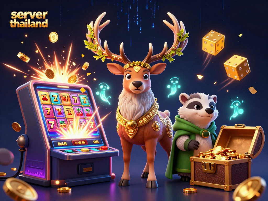 Experience thrilling wins at server thailand with a vibrant 3D casino gaming scene showcasing iconic elements.