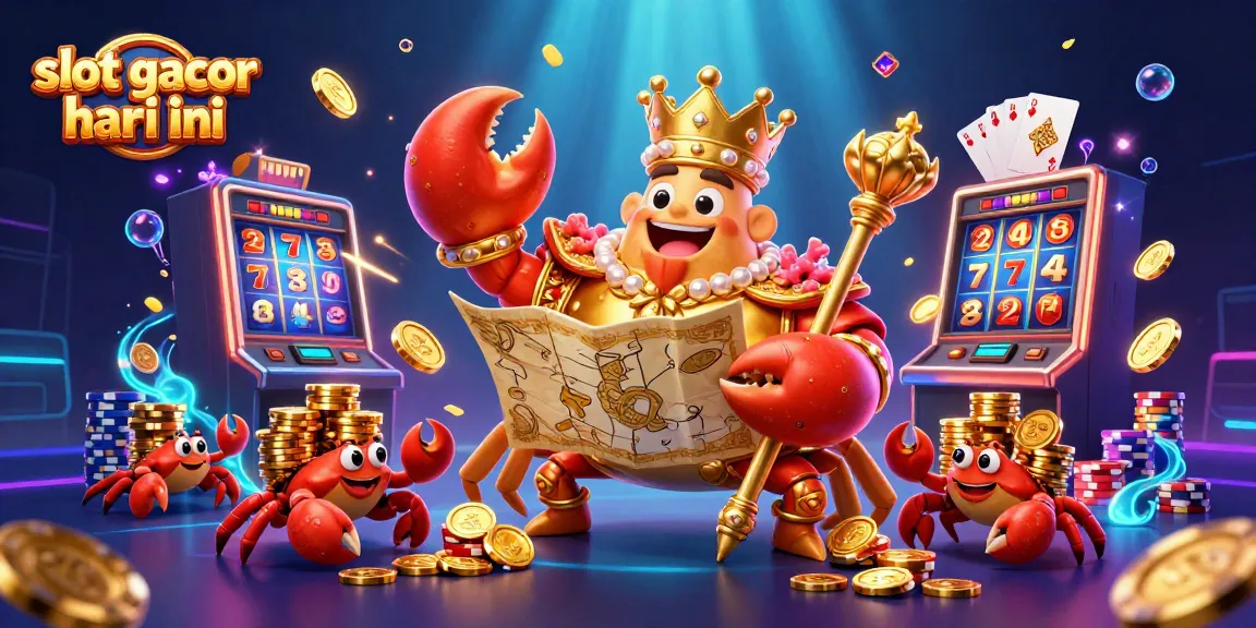 Win big with slot gacor hari ini featuring a golden crab emperor and vibrant casino elements