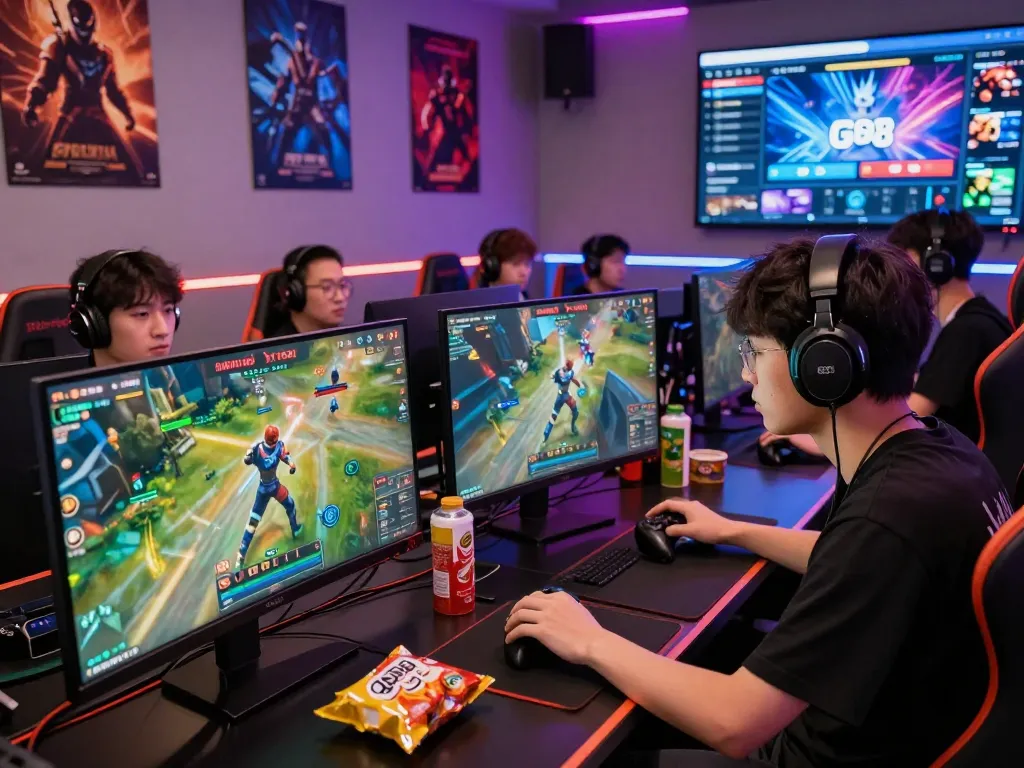Go88 gaming scene with players engaged in intense multiplayer battles showcasing excitement and strategic competition.