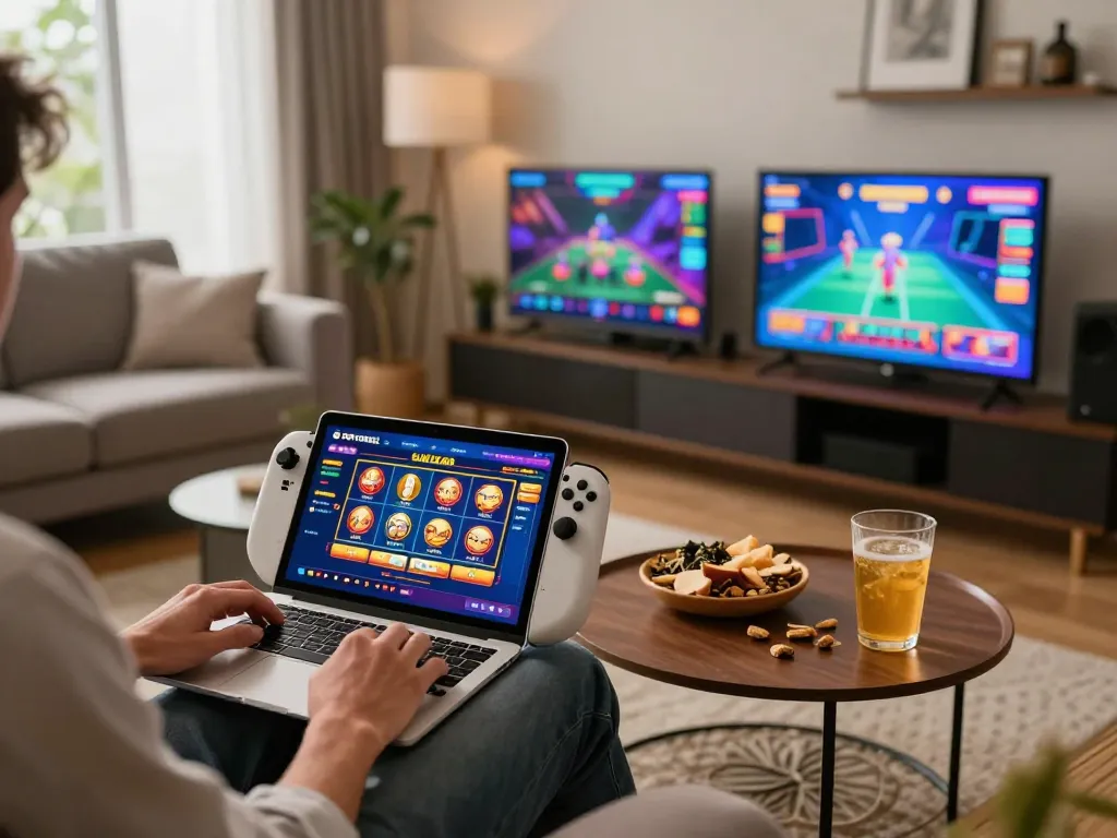 Engage with GTATOGEL's exciting Slot Gacor games on a cozy home gaming setup.