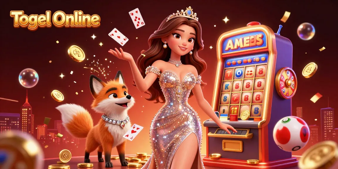 Experience the excitement of Togel Online with a stunning 3D illustration filled with casino elements.