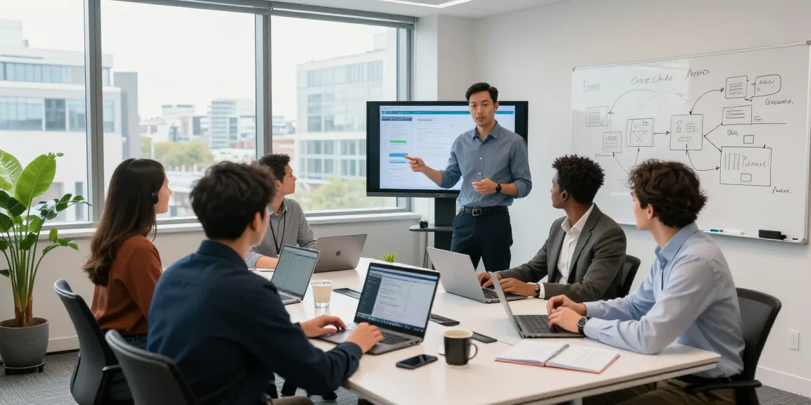 Collaboration scene showing small business IT support London professionals engaged in strategic discussions around a conference table.