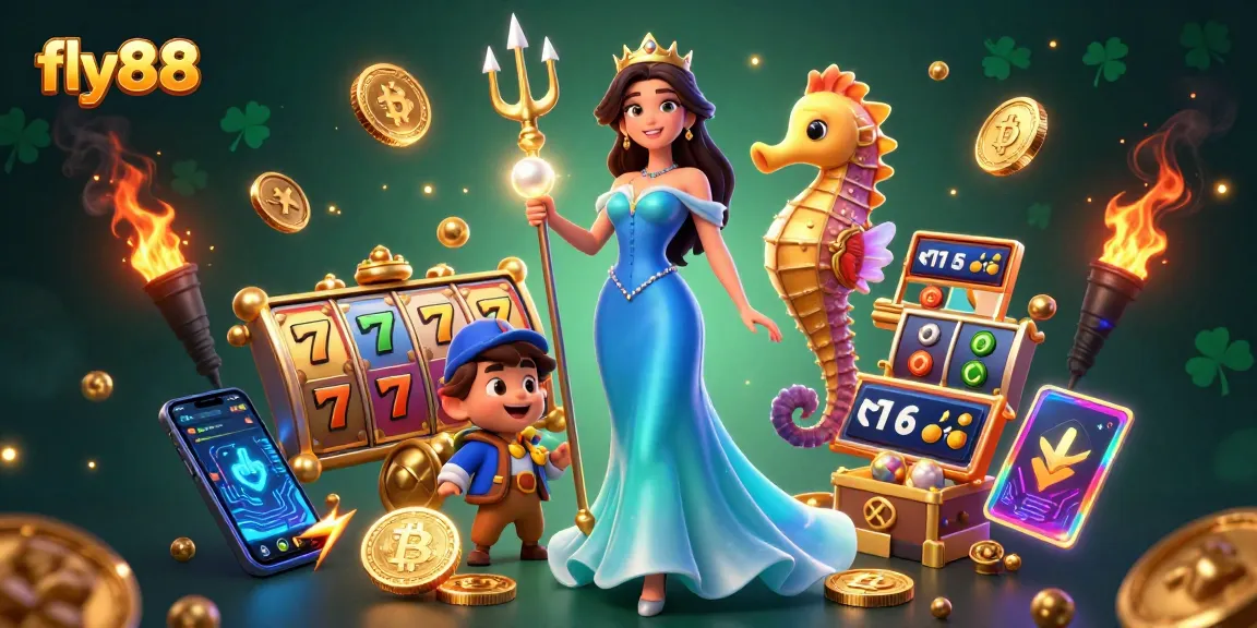 Play slots and win big at fly88 with an enchanting underwater scene featuring treasure and crypto elements.