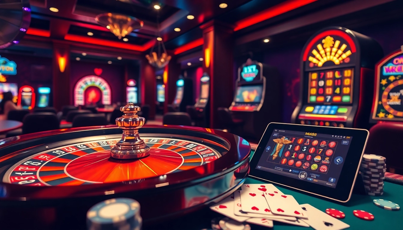 Experience the thrill of gaming at mm88.br.com with a vibrant casino scene featuring roulette and poker.