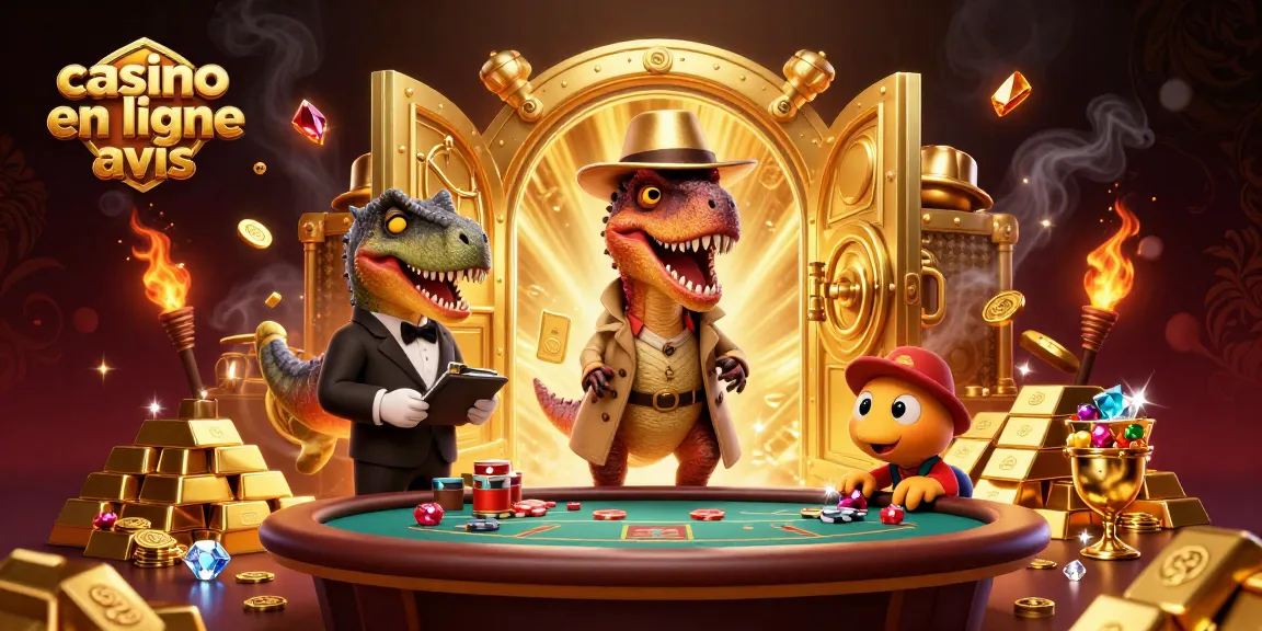Critiquez les casinos en ligne avis à travers cette illustration humoristique de dinosaures jouant au blackjack.