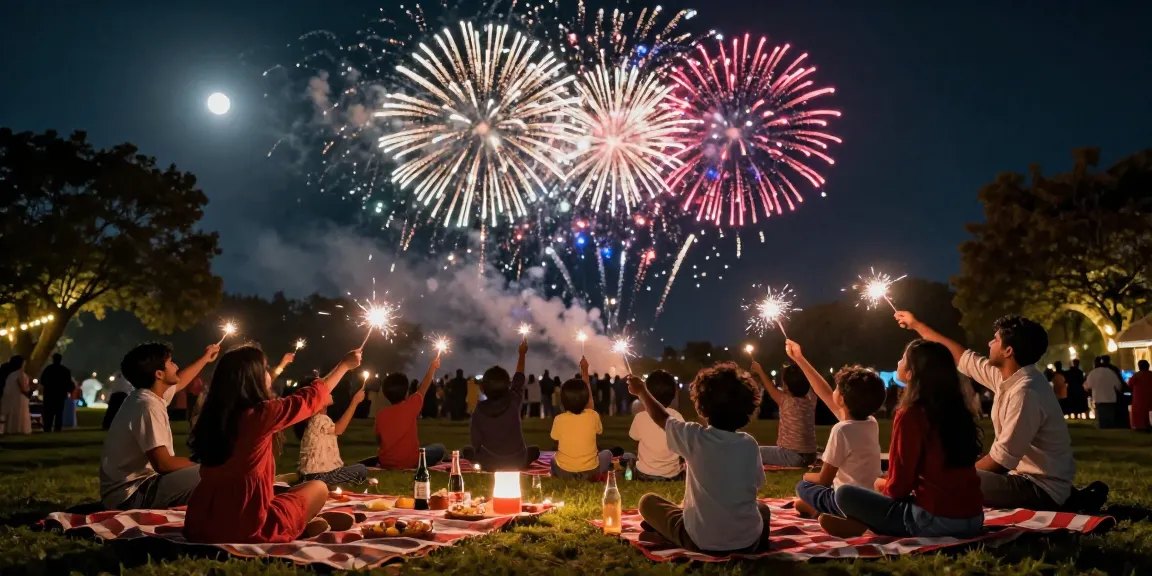 Colorful fireworks for sale lighting up festive celebrations with families enjoying the display.