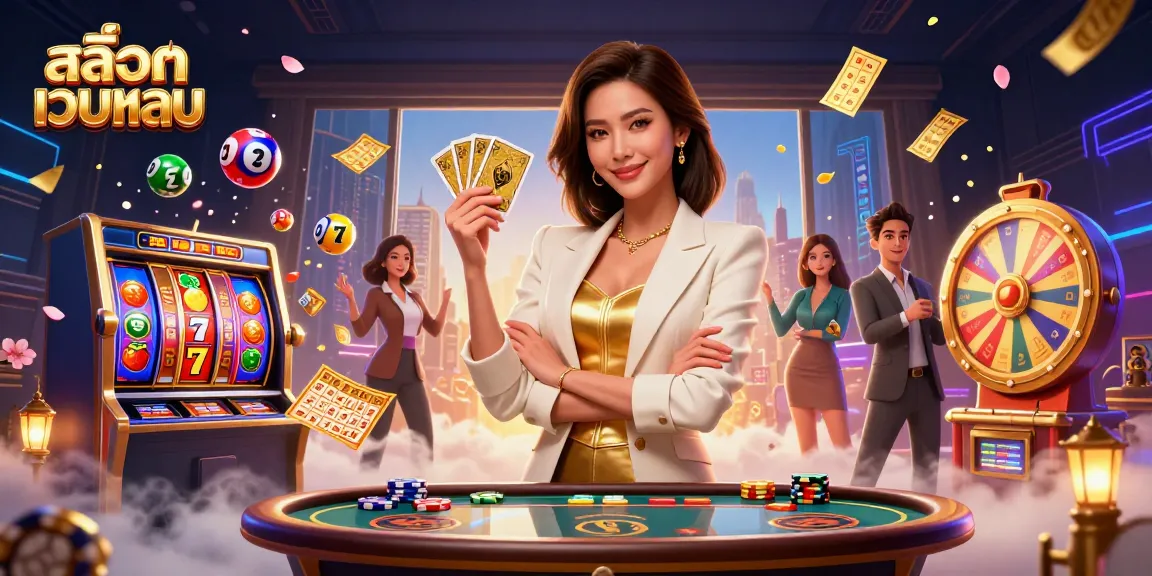 Enjoy winning with สล็อตเว็บตรง in this vibrant casino scene featuring a powerful businesswoman.