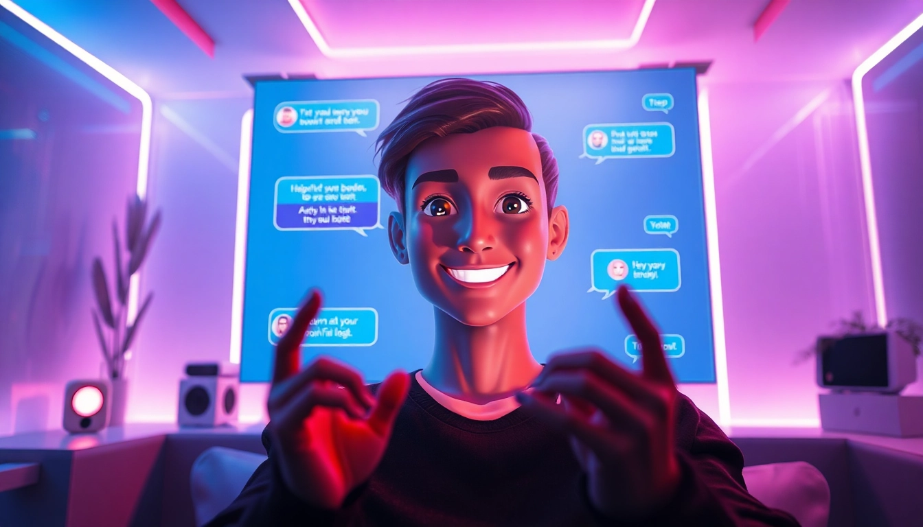 Engaging AI sex chat interaction with a friendly character in a futuristic setting