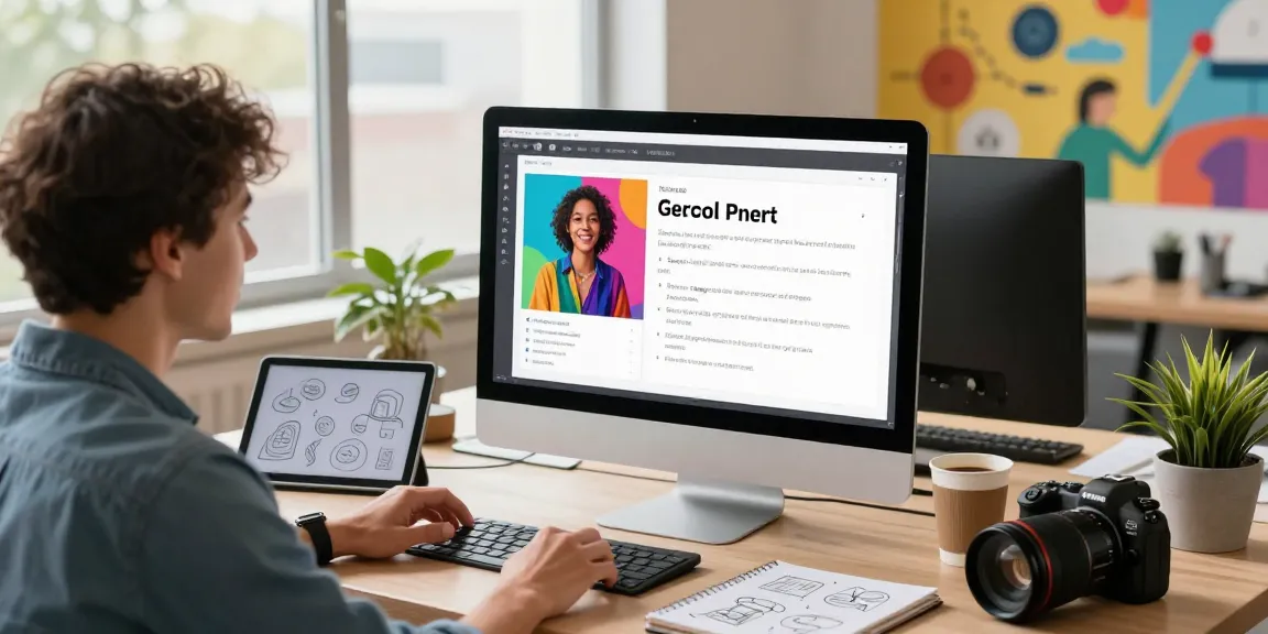 Engaging user generating image to prompt using AI technology in a modern workspace.