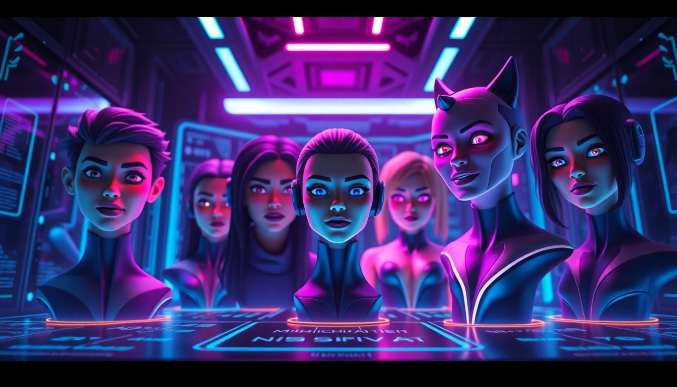 Explore diverse character AI NSFW avatars in a futuristic digital interface setting, highlighting customization options.