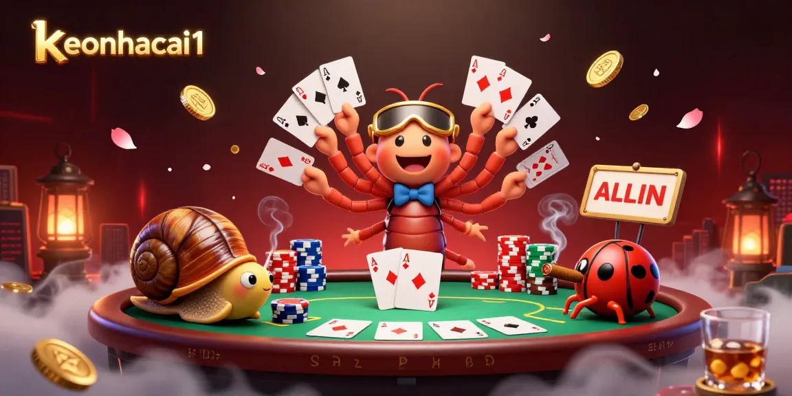 Experience thrilling bets with keonhacai1 as colorful poker chips and cartoon dealers animate the casino scene.