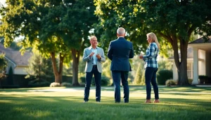 Showcasing real estate with an agent and buyers in a luxury home setting.