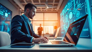 Engaging visualization of Technology enhancing modern workspace communication and productivity.