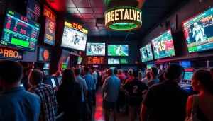 Engaging scene showcasing sportsbooks in Texas with lively sports betting enthusiasts in action.