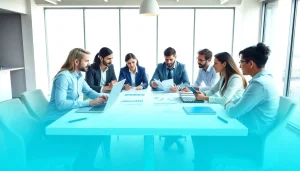 Analyze competitor pricing strategies with a diverse team in a modern office setting.