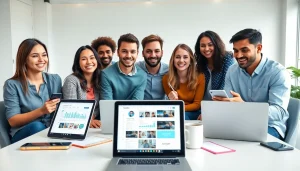 Engaged users analyzing the Instagram smm panel dashboard in a modern work environment.