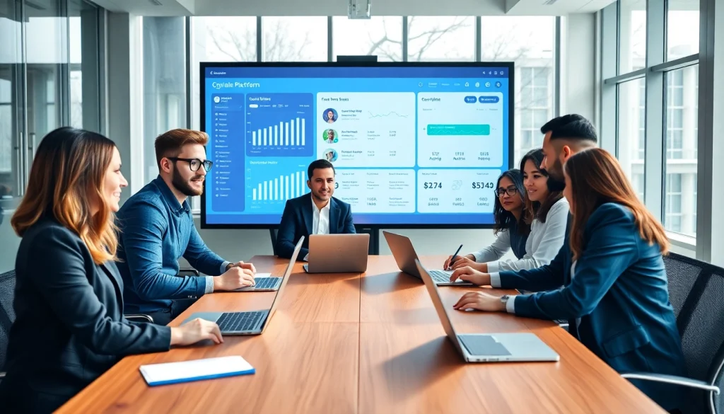 Engaged recruiters strategizing on a sales hiring platform in a modern workspace.