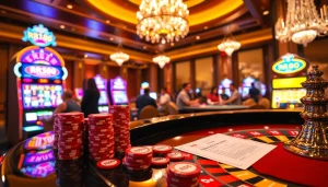 RR88 players excitedly betting at a vibrant casino table surrounded by luxury decor.
