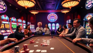 Experience thrilling gameplay at BJ38 casino table with vibrant chips and cards.