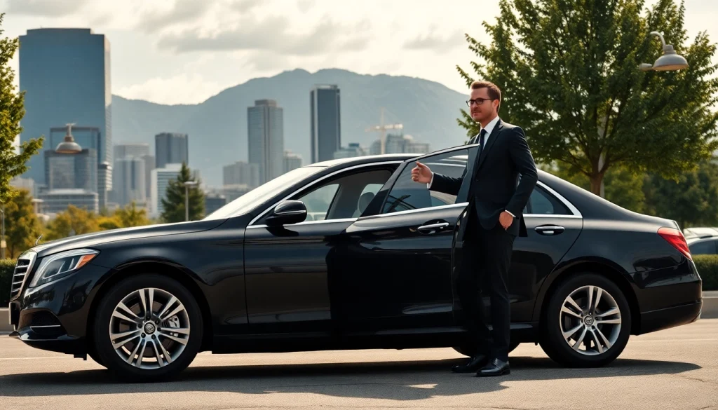 Vancouver chauffeur service with a professional driver opening a luxury sedan door in the city.