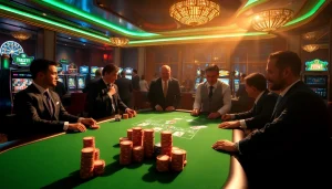Experience the thrill of RR88 casino gaming with a luxurious poker table and vibrant roulette wheel.