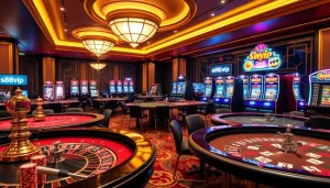 S88vip showcases a luxurious casino scene with vibrant gaming tables, colorful poker chips, and an inviting atmosphere.