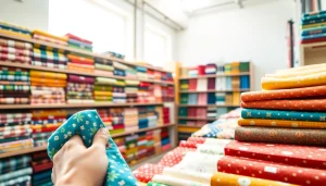 Vind goedkoop katoen stof online Nederland met een kleurrijk assortiment aan stoffen in een winkel.