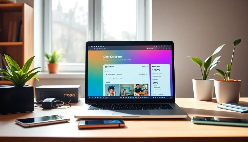 The best OnlyFans search tool displayed on a sleek laptop in a modern workspace.